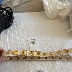Elegant Designer Cream Belt with Gold Details